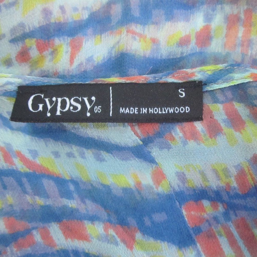 Gypsy 05 Anthropologie Womens Size S Oversized Sheer Silk Blouse Blue Wave 44" B - Picture 2 of 9